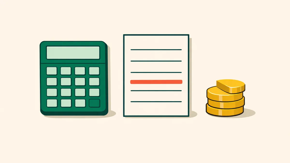 Calculator beside a race card with a scratched runner and trimmed coins, illustrating our deductions calculator