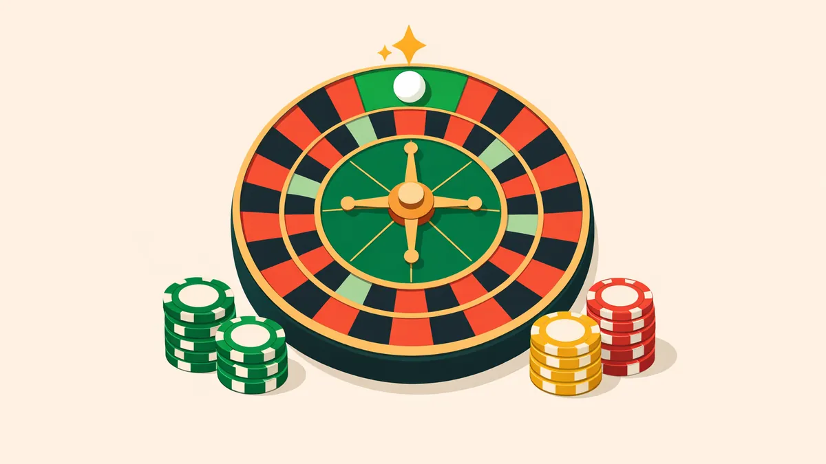 Single zero roulette wheel with a star above its one green pocket and chip stacks, explaining European roulette