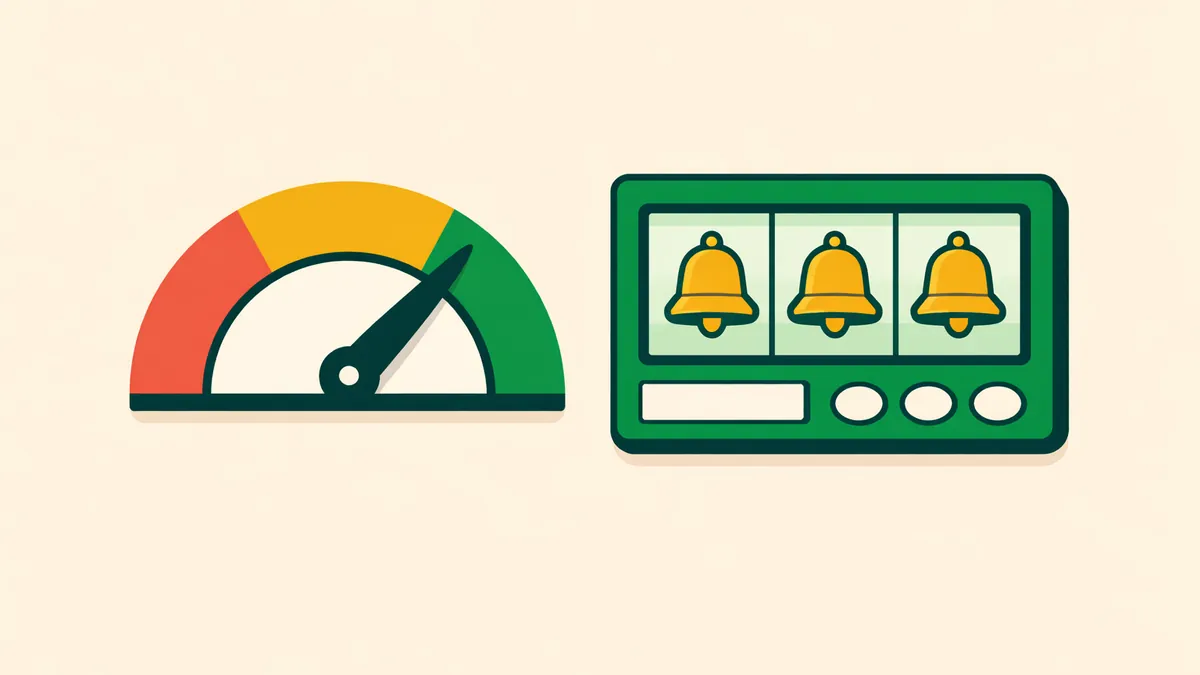 Gauge with its needle towards the high end beside a pokie screen, illustrating the highest RTP pokies