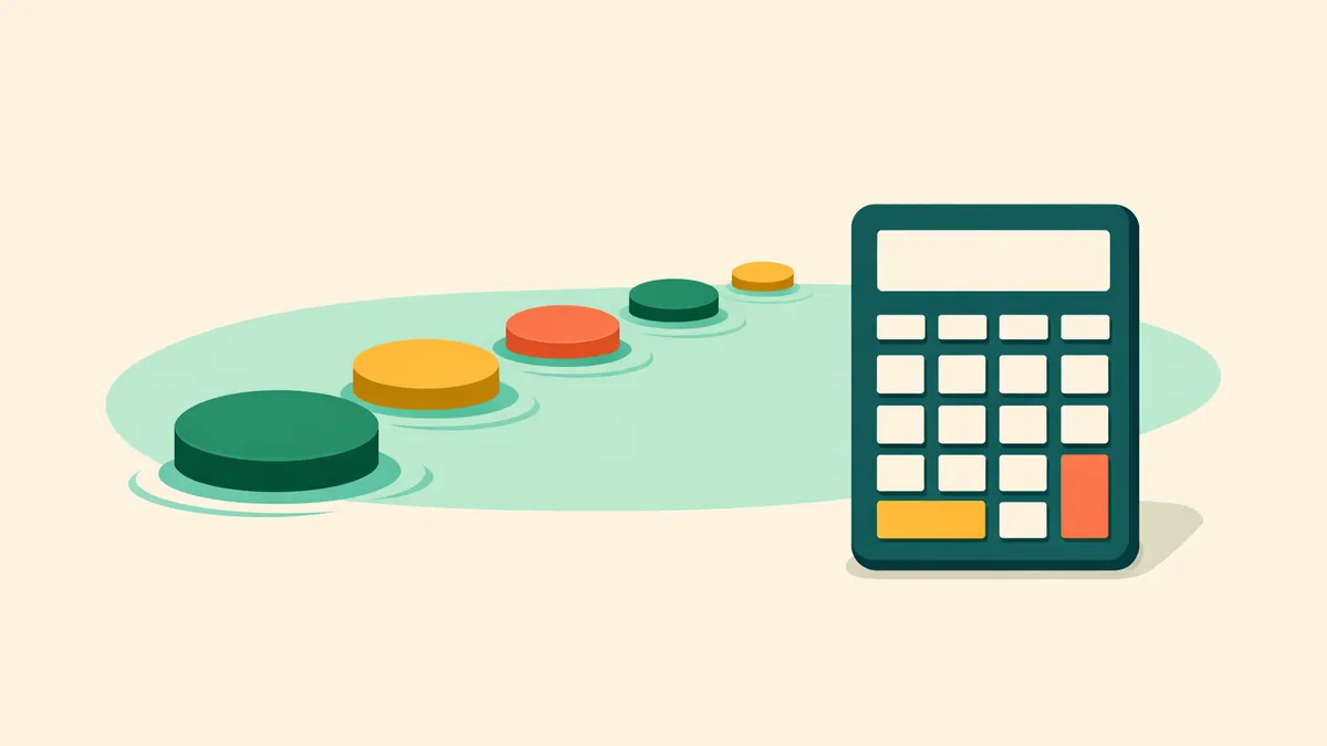 Shrinking stepping stones across water beside a calculator: in a multi every leg must win, as our multi bet calculator shows
