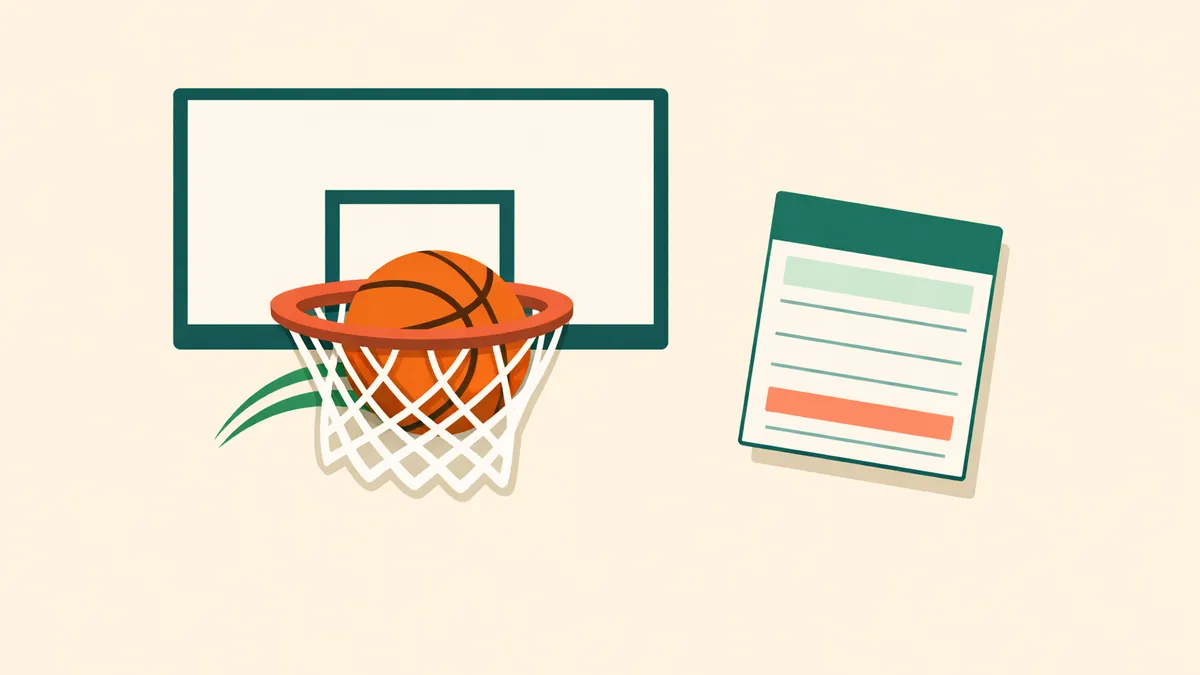Basketball dropping through a hoop beside a bet slip, illustrating our guide to NBA betting
