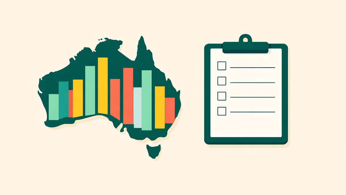 Map of Australia filled with bar charts beside a clipboard, illustrating pokies in Australia statistics
